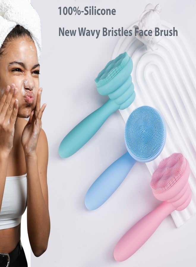 MtBoi 2 PC Silicone Facial Cleansing Brush Facial Scrubber Manual Exfoliating Facial Brush Face Cleanser Face Exfoliator Ultrafine Bristles for Sensitive Skin Easy to Clean Lather Well(Pink&Blue) - Image 2
